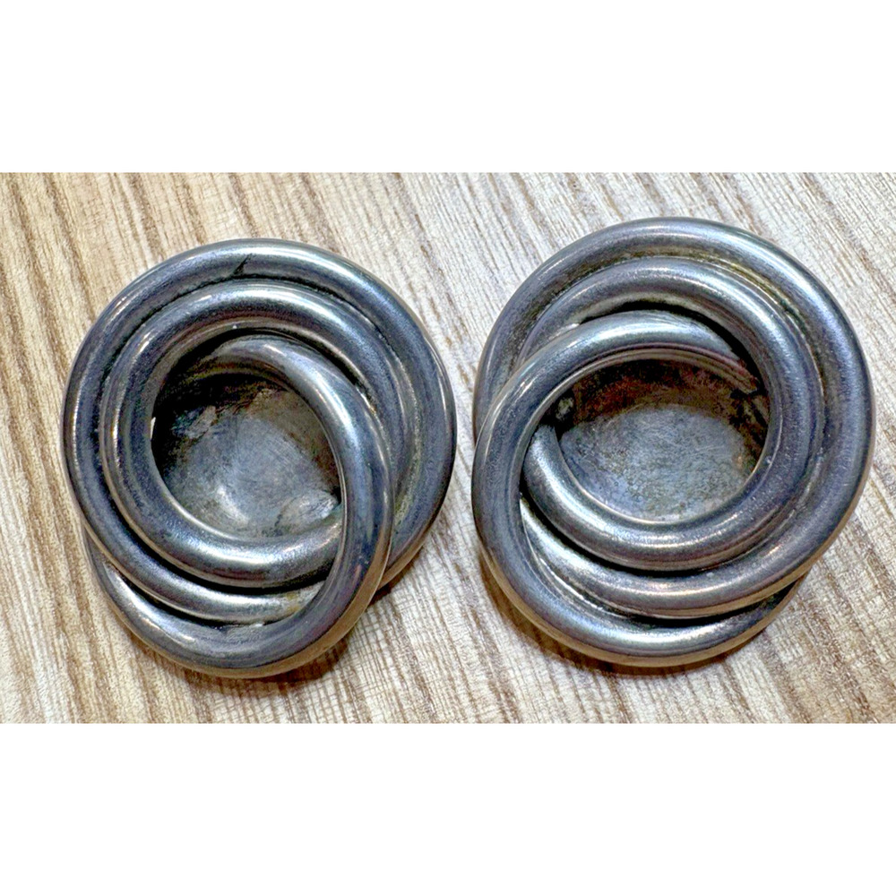 Large VTG Round signed Marjorie Baer MB SF silver metal clip-on earrings 1.5"